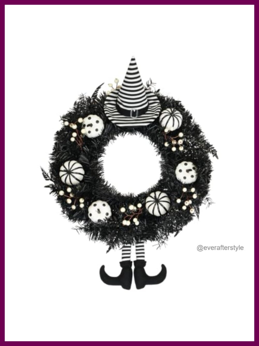24" Handmade Halloween Wreath with Witch Hat Legs Pumpkins for Front Door